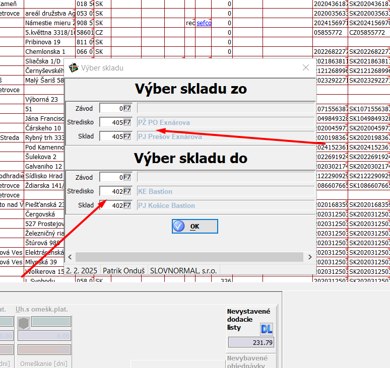 Výber skladov